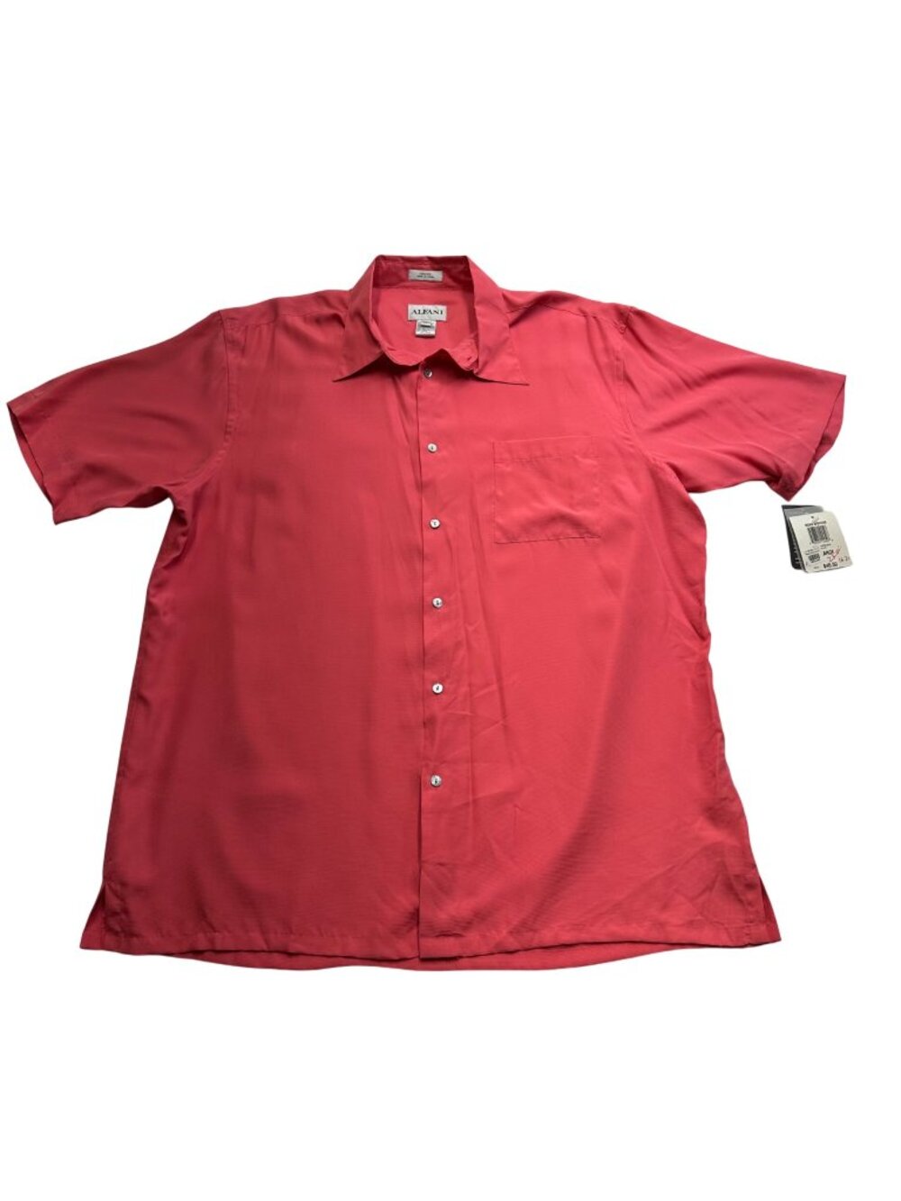 Alfani 100% Silk Short Sleeve Button Up Shirt NWT Vintage Mens Size XL Pink Camp
